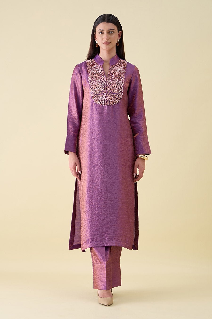 Purple Dual Silk Embellished Co-ord Set