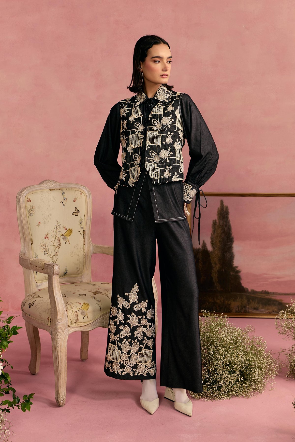 Noir Bloom Vest Co-ord set