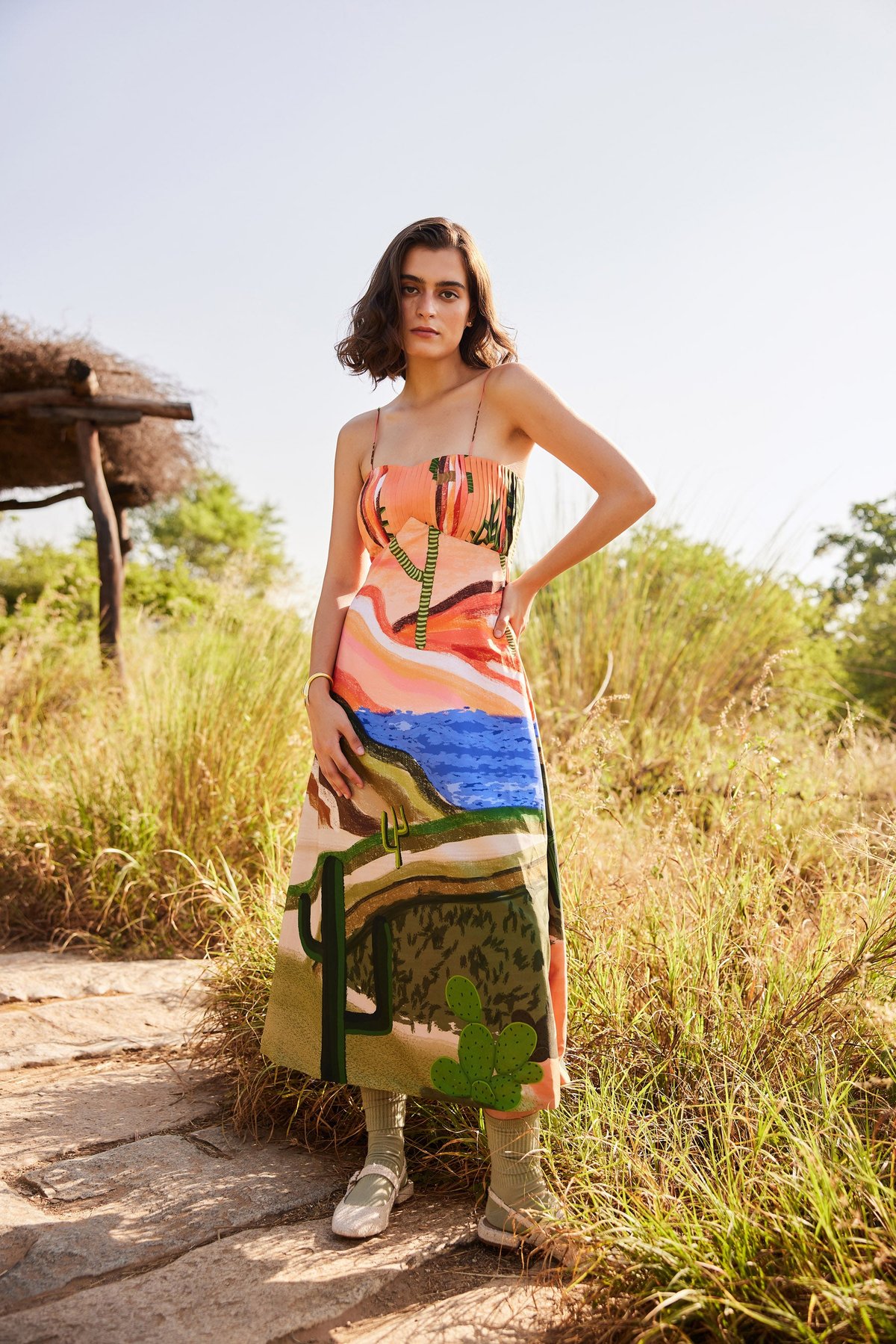 Multicolor Printed Baby Satin Maxi Slip Dress