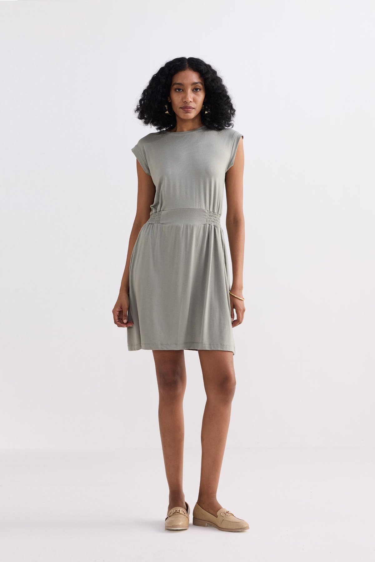 Short Dress With Smocking Side Detail
