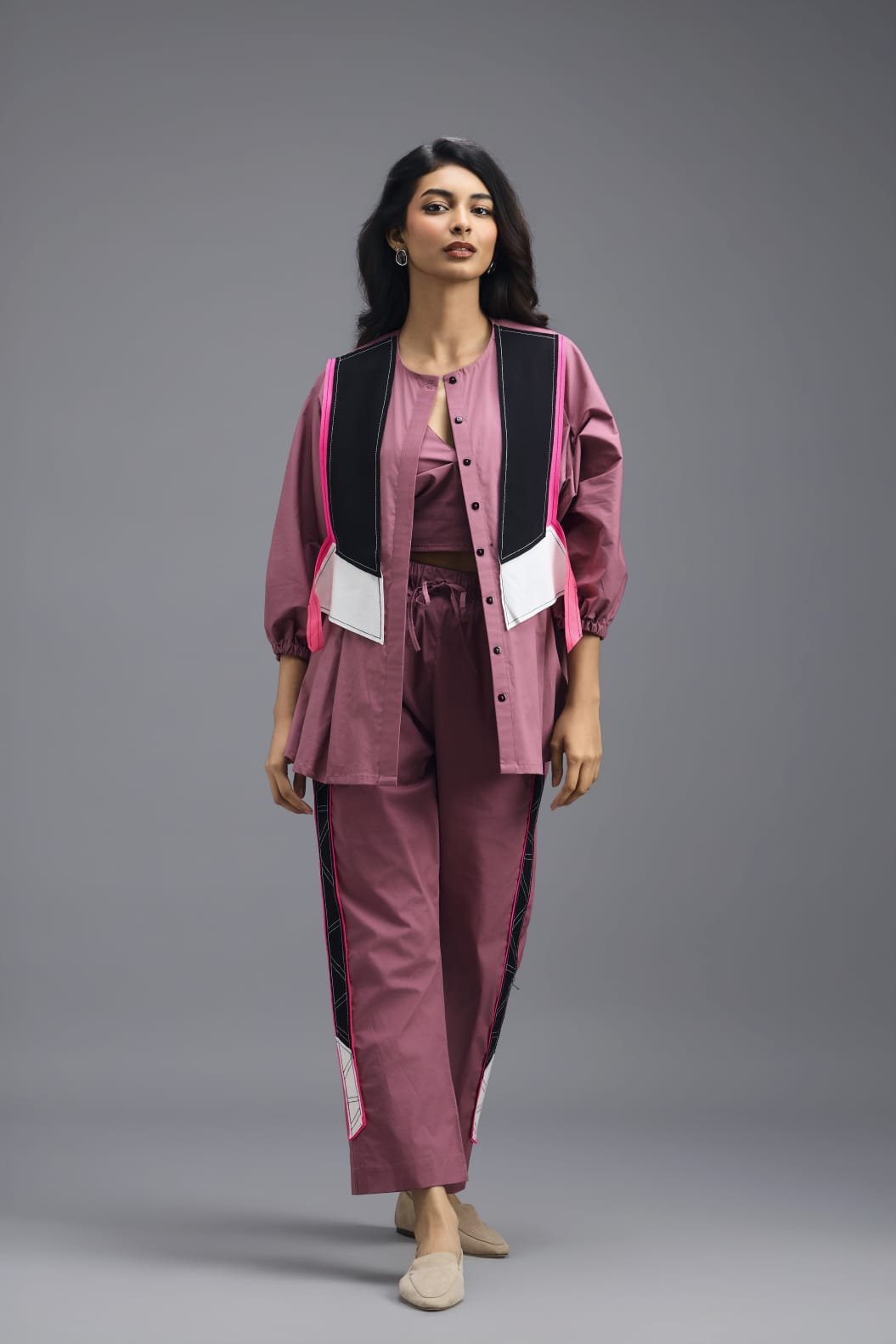 Tailored Pants With Geometric Side Panel Detail