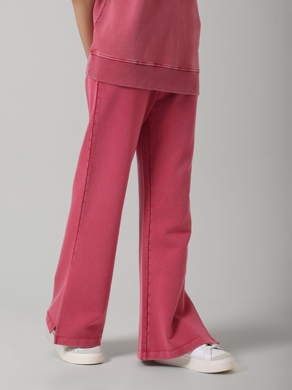 Red Cotton Terry Acid Wash Wide-Leg Trackpants