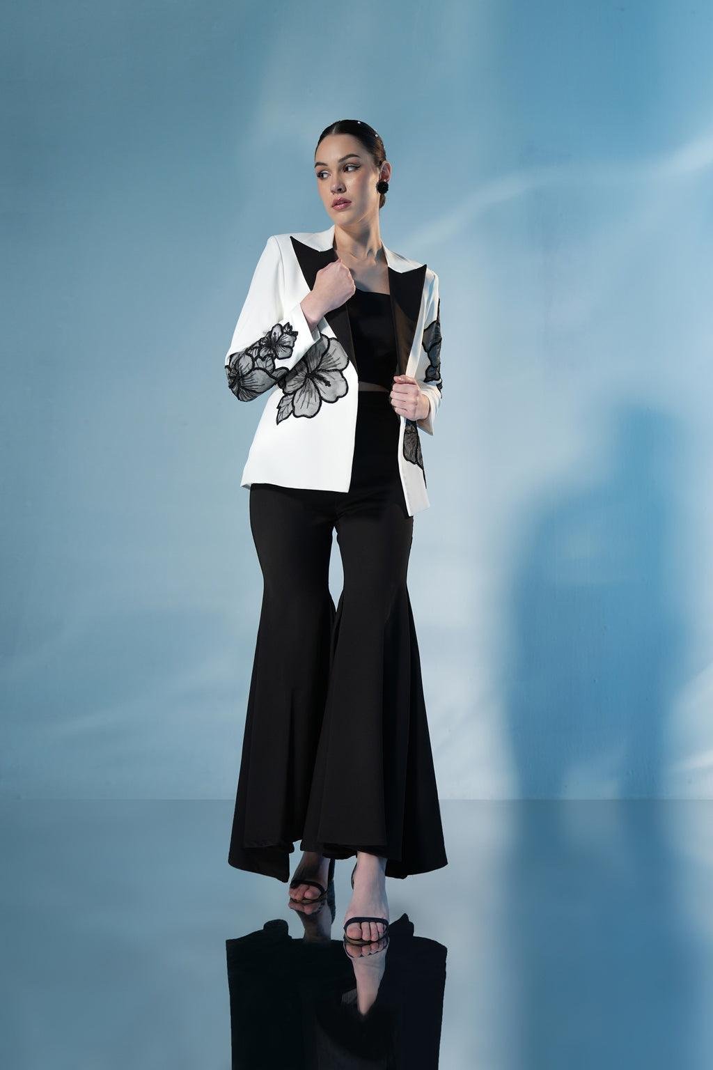 Ivory/Black Floral Applique Blazer Co-ord Set