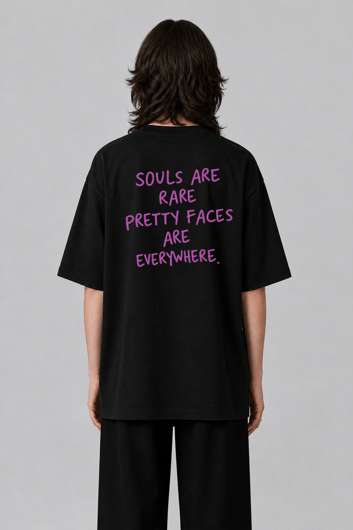 Black Oversized Graphic T-Shirt with Back Slogan Print
