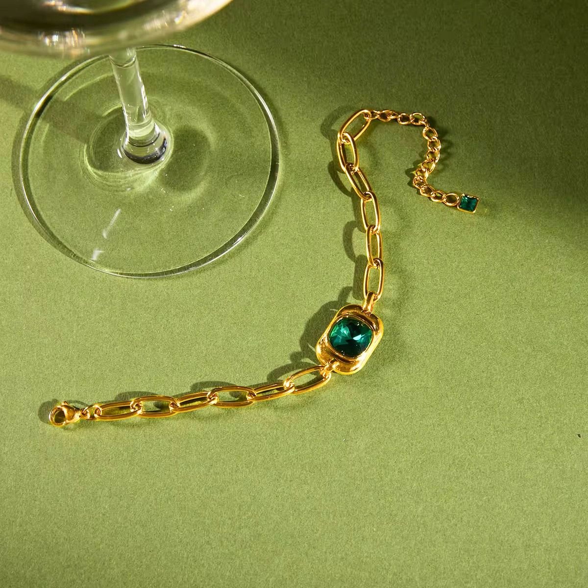 18K Gold Plated Emerald Link Bracelet, Ray