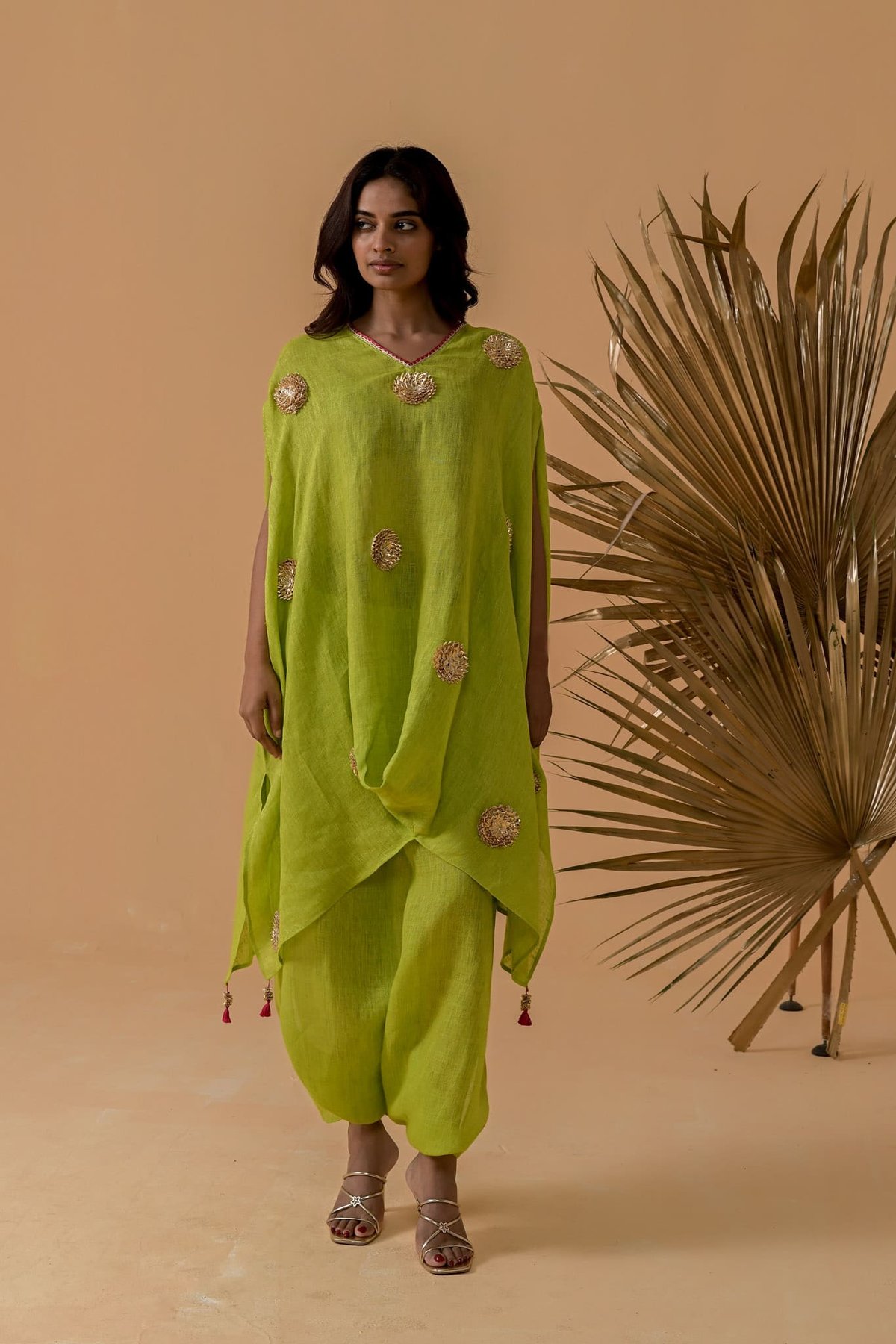 Lime Gota-Embellished Cape and Salwar Co-ord Set