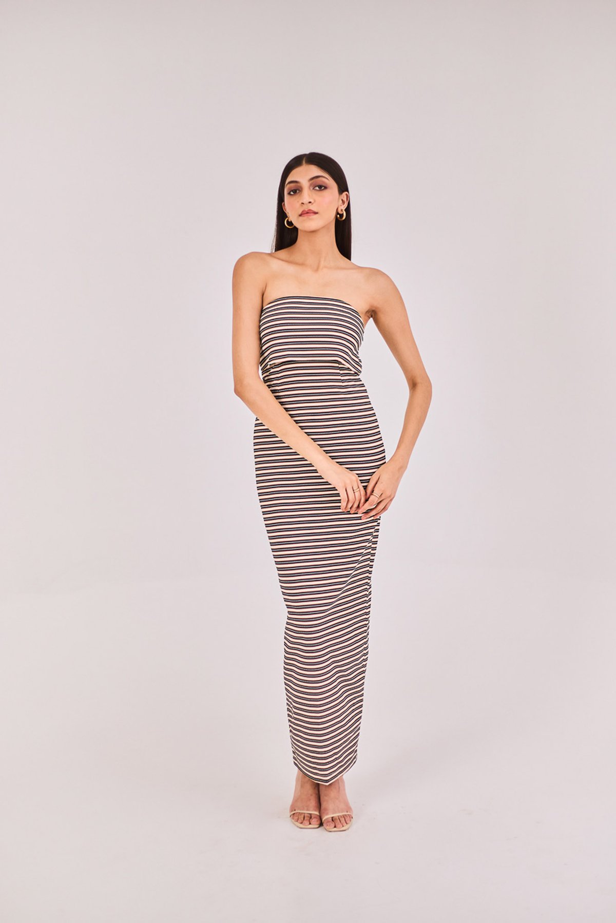 Striped Strapless Midi Dress