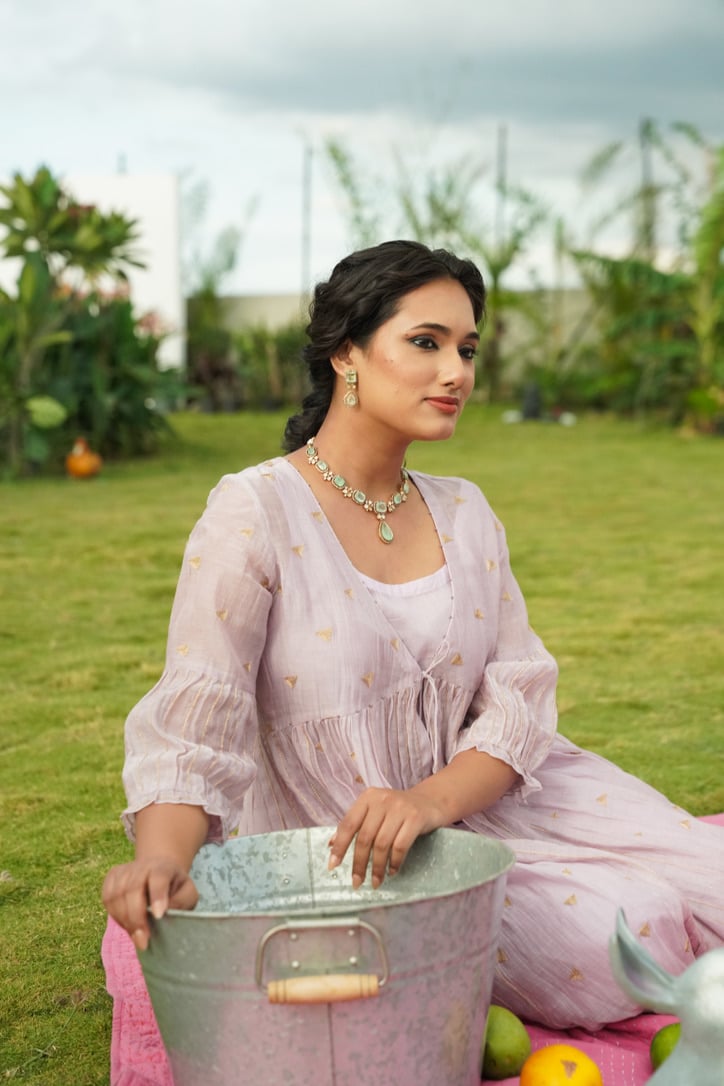 Pastel Purple Jacket-Style Kurta Set with Tie-Up