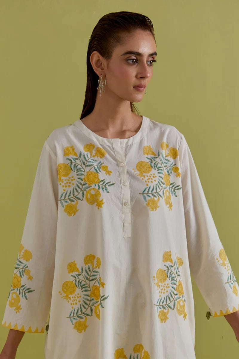 Off White Cotton Short Kurta