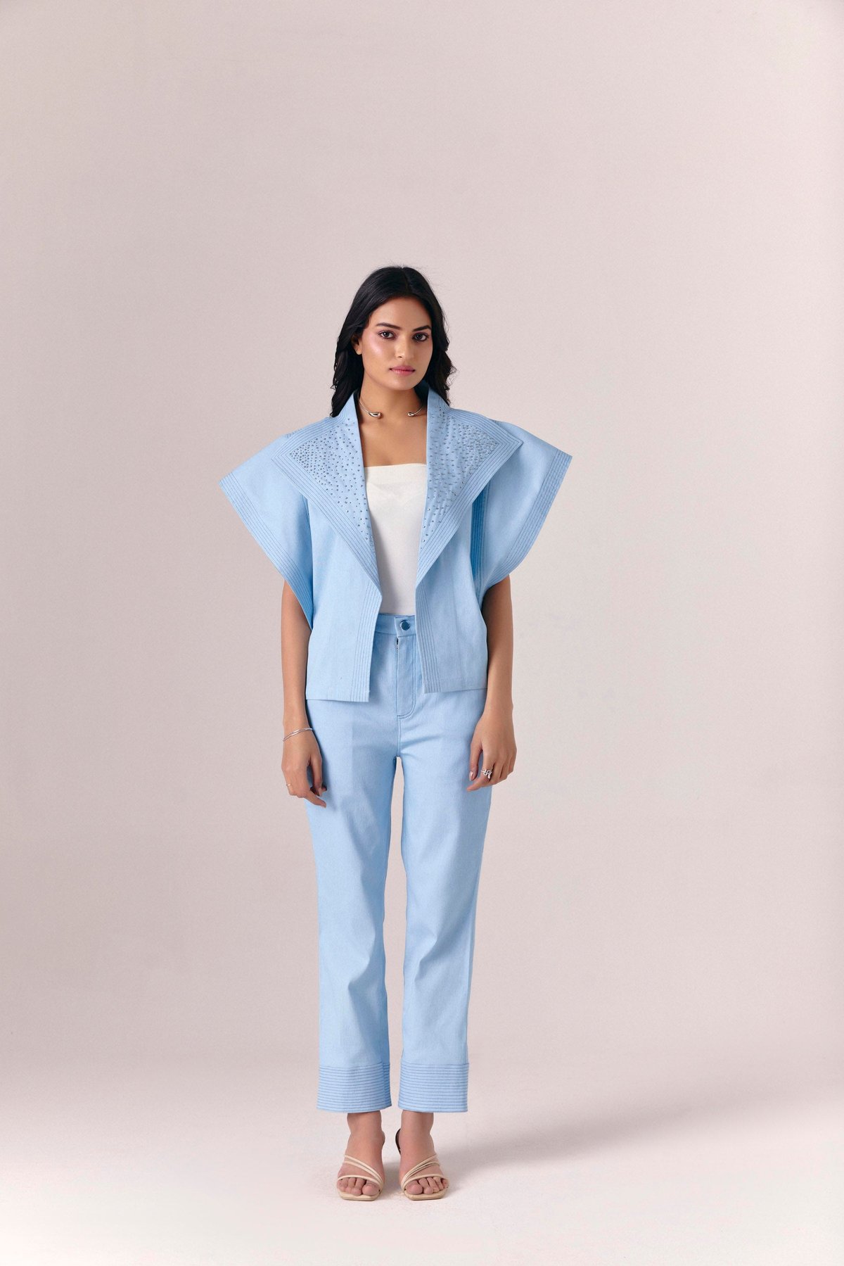 Light Blue Denim Jacket and Straight Pants Co-ord Set