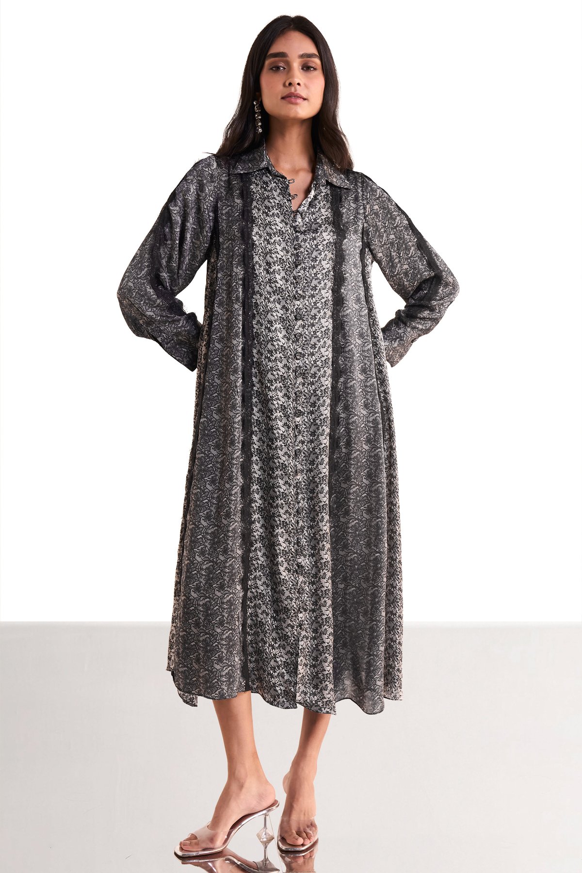 Monochrome Printed Lace Midi