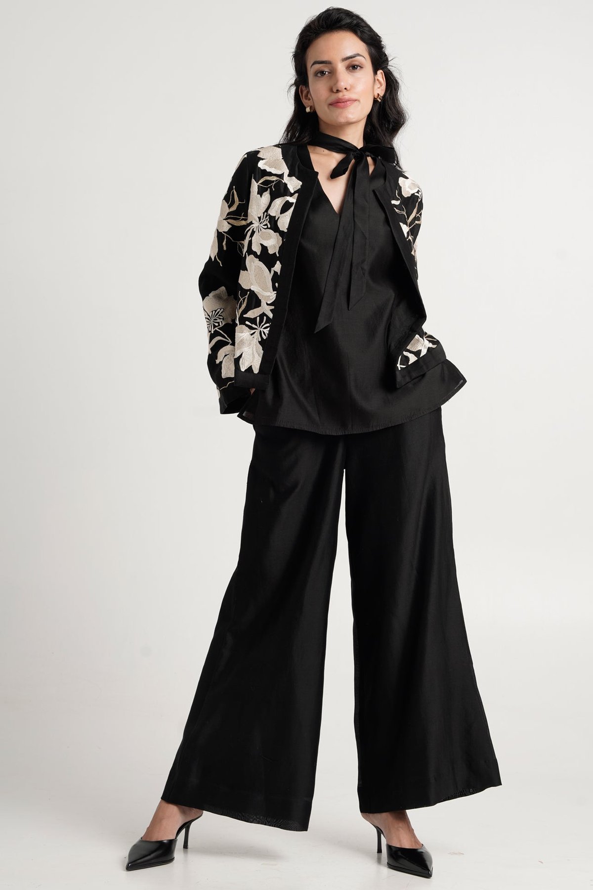 Midnight 3-Piece Embroidered Shrug Co-ord Set