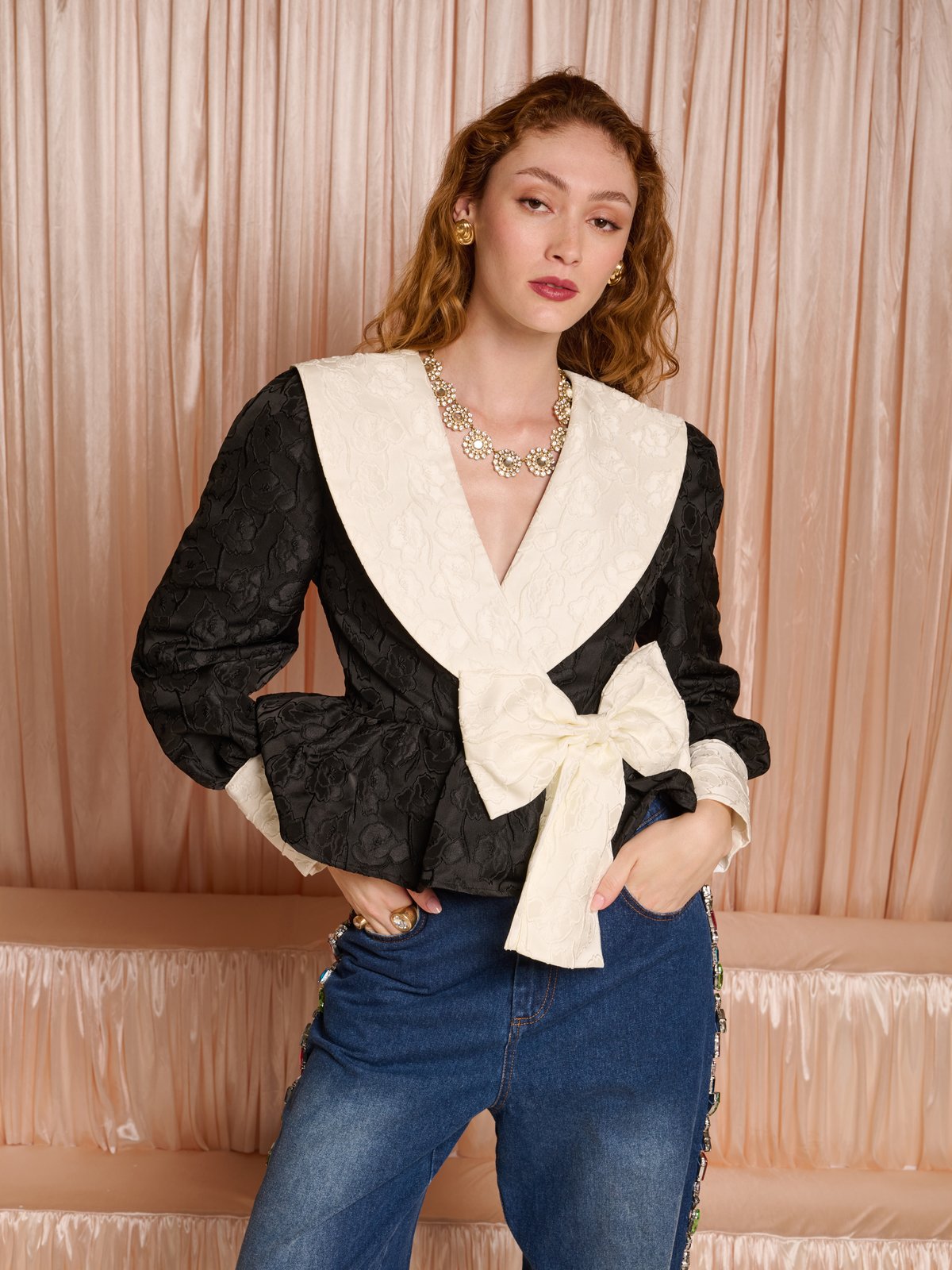 Marble Jacquard Wrap Top