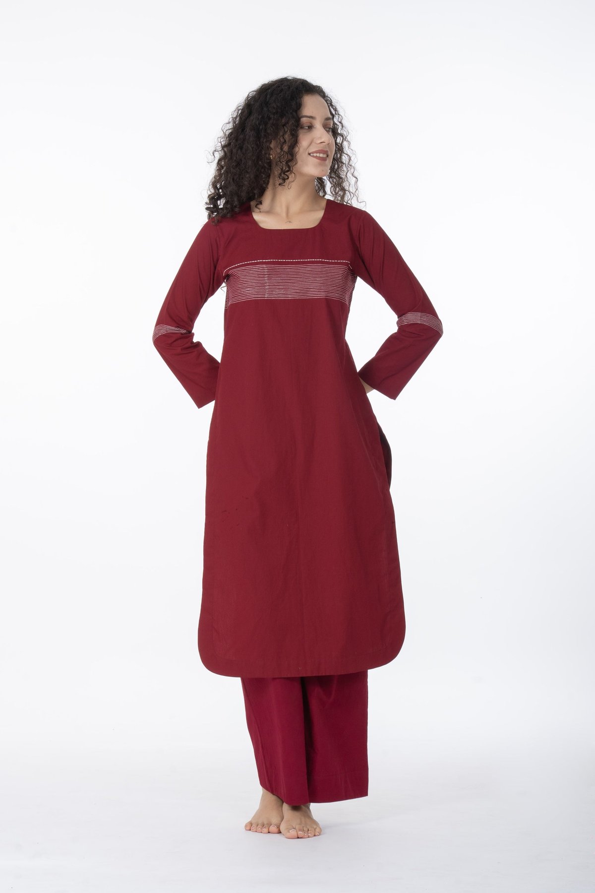 Maroon Grace Embroidery Dress Co-ord