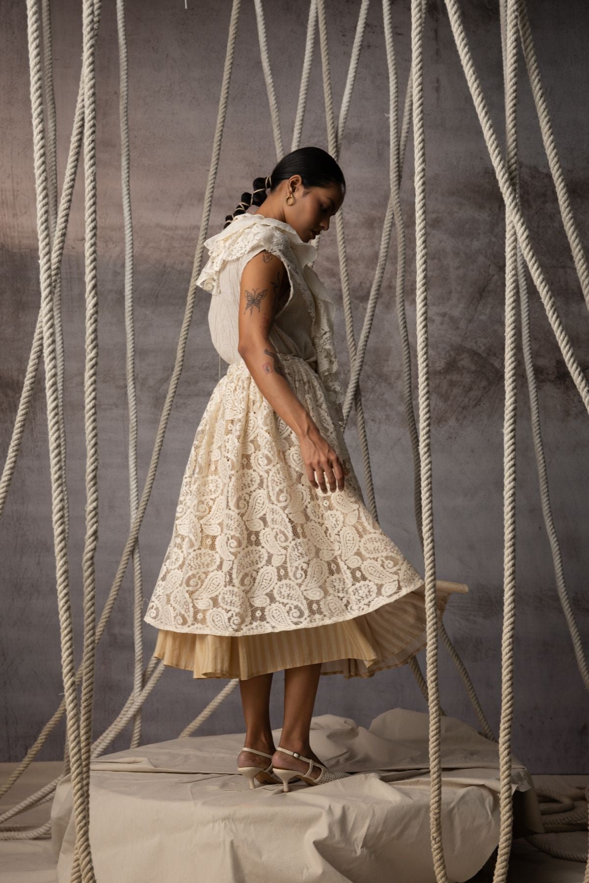 Lace Overlay Stripe Skirt