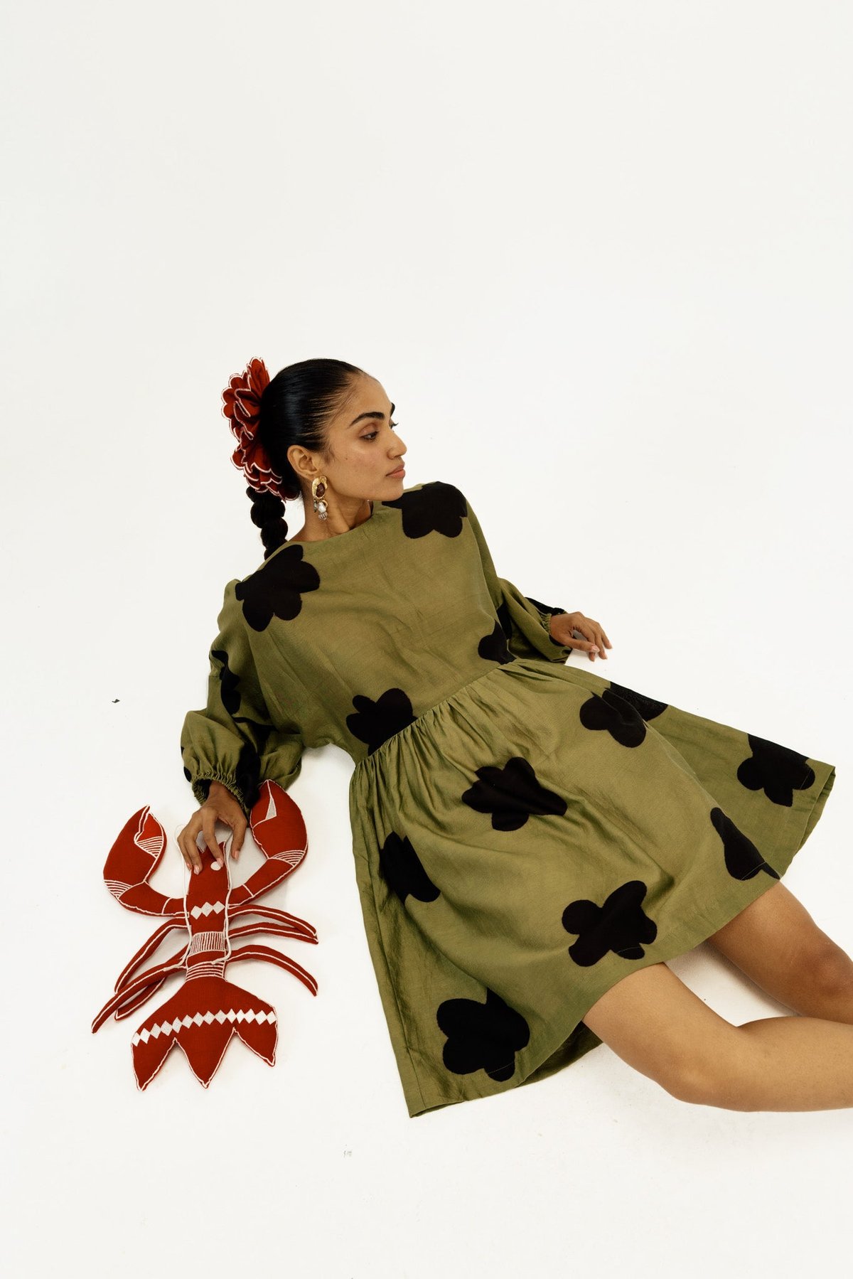 Olive/Black Printed Oversized Smock Mini Dress