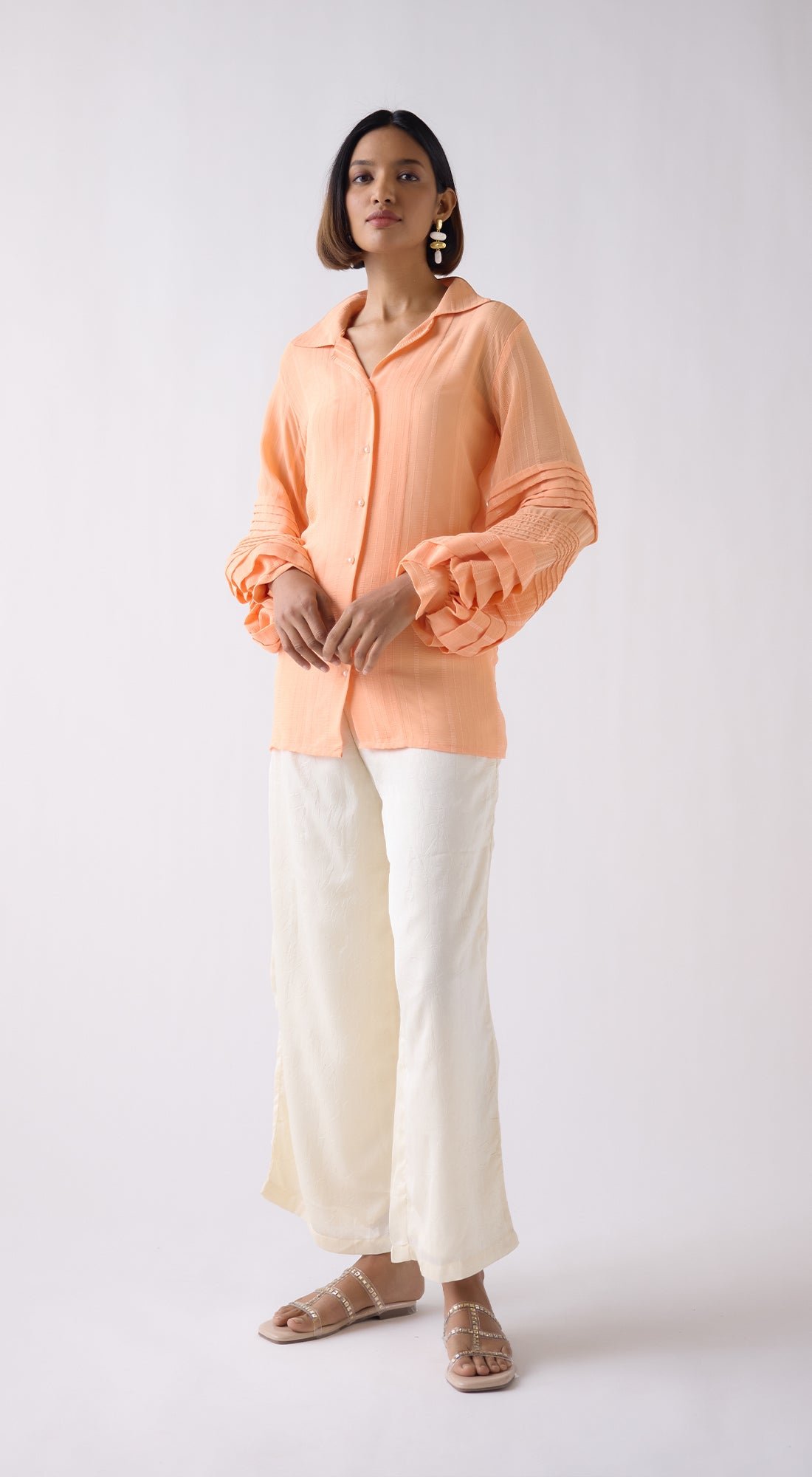 Peach Balloon Sleeves Shirt