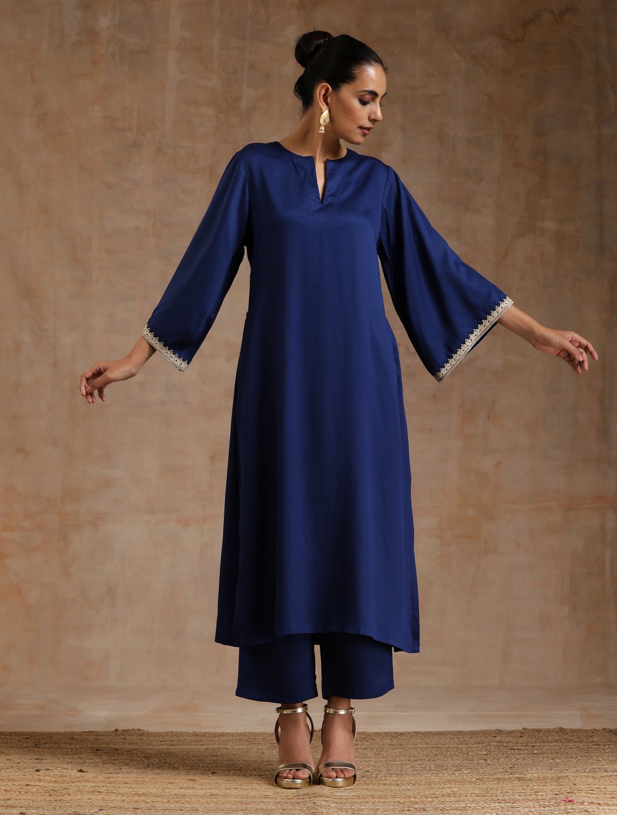 Midnight Blue Modal Satin Straight Kurta Pant Set