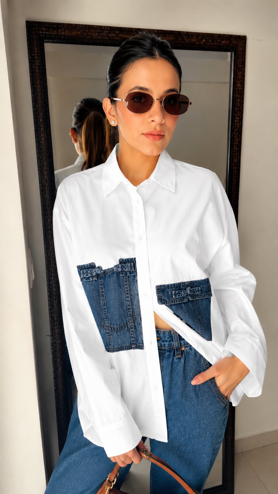 Poplin Denim Patch Shirt