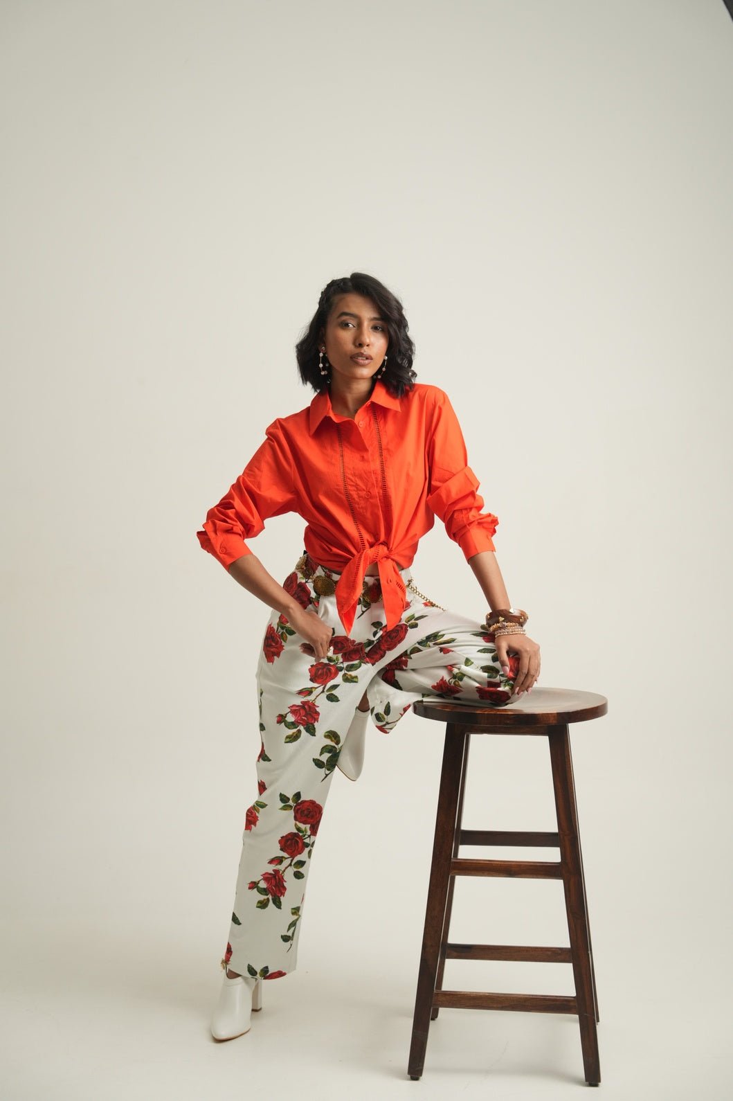 Red Rose Printed Jeans