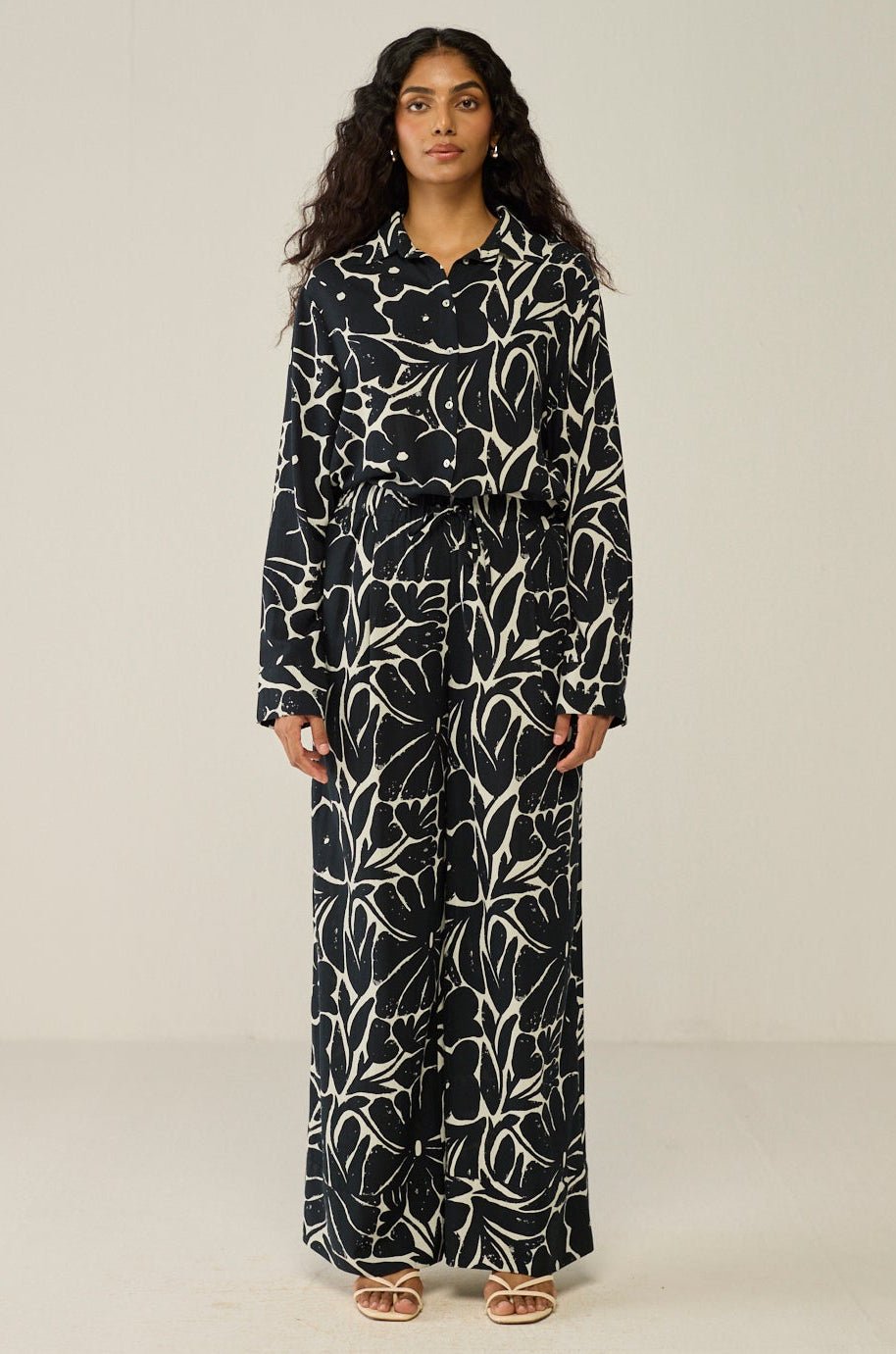 Black & White Print Shirt And Pants Co-ord Set