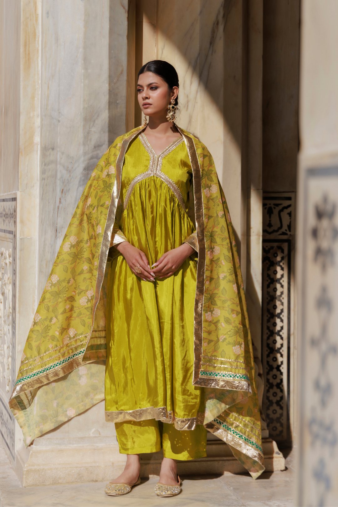 Olive Yellow Uppada Silk Kurta Set