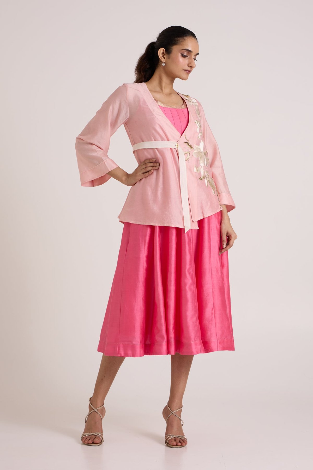 Hira-Jun: Panelled Midi Dress with Overlap Jacket