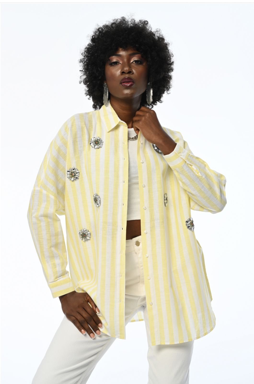 Lemon Striped Embellished Shirt