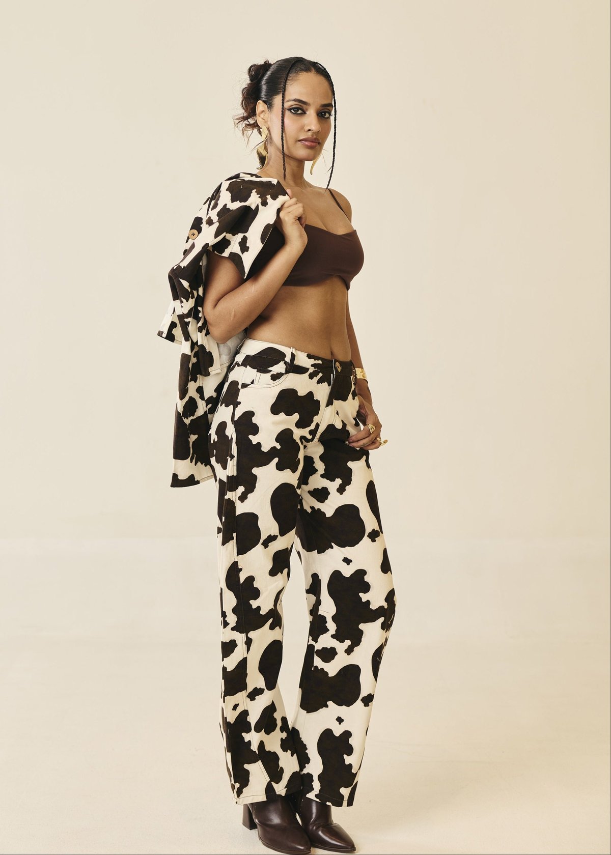 Bessie Cow-Print Barrel Pants