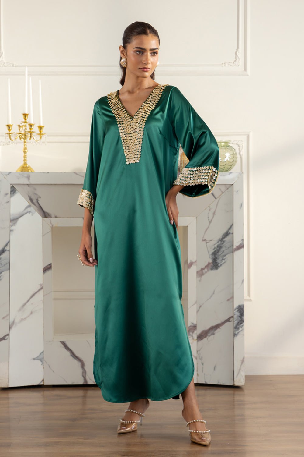 Hand Embellished Mother of Pearl Kaftan