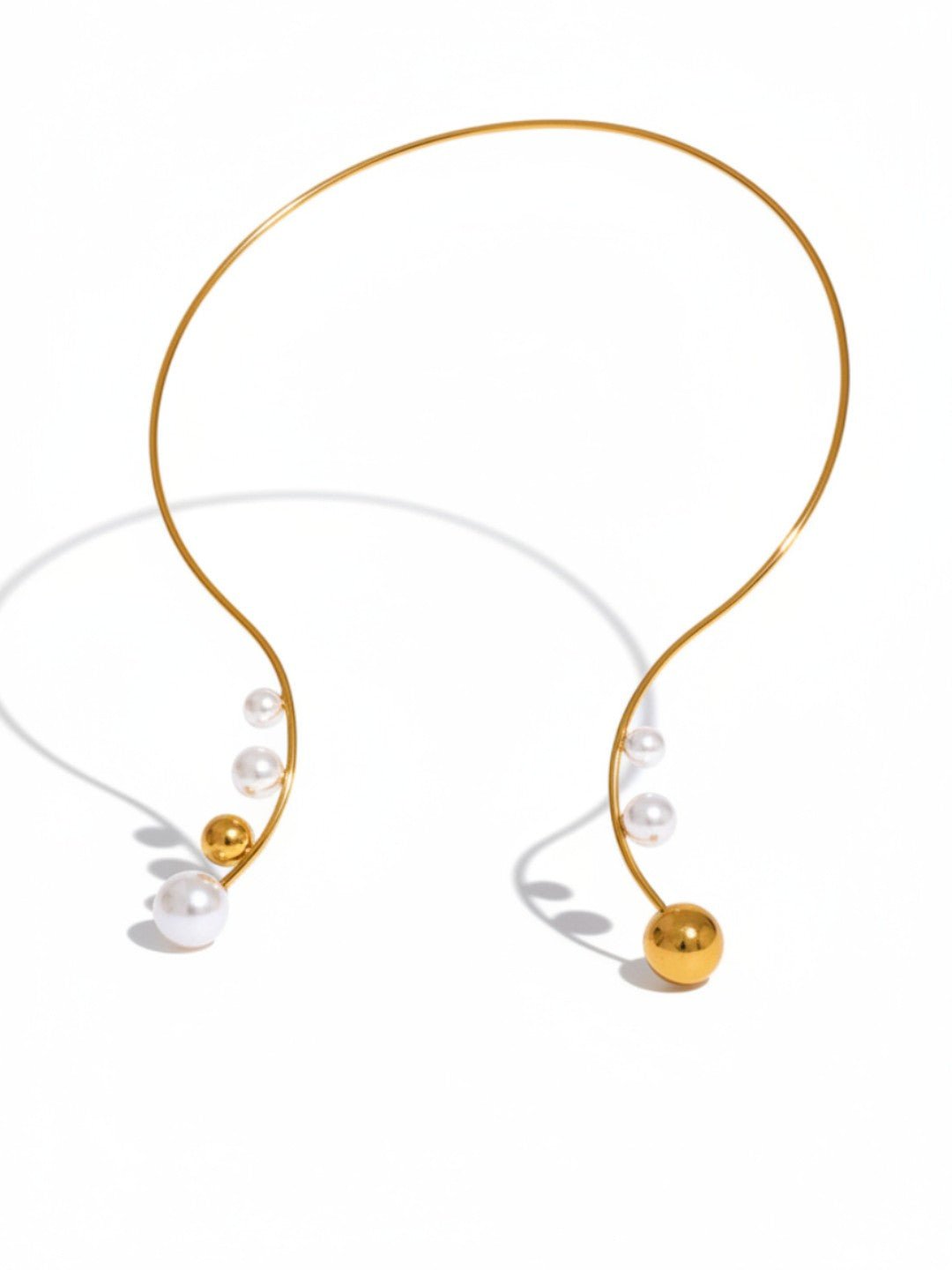 Pearl Torques Golden Stainless Steel Open Choker