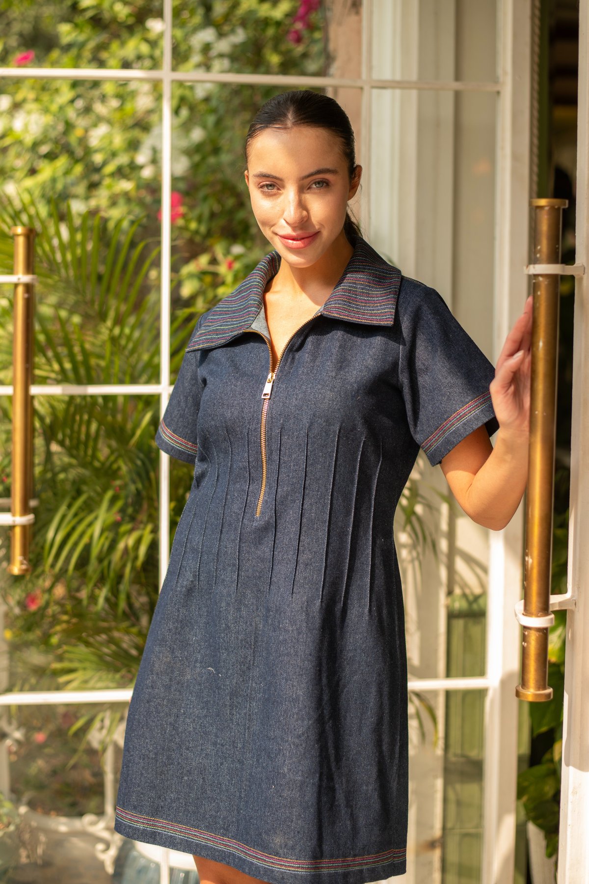 Blue Denim Corset Mini Dress with Zip Front