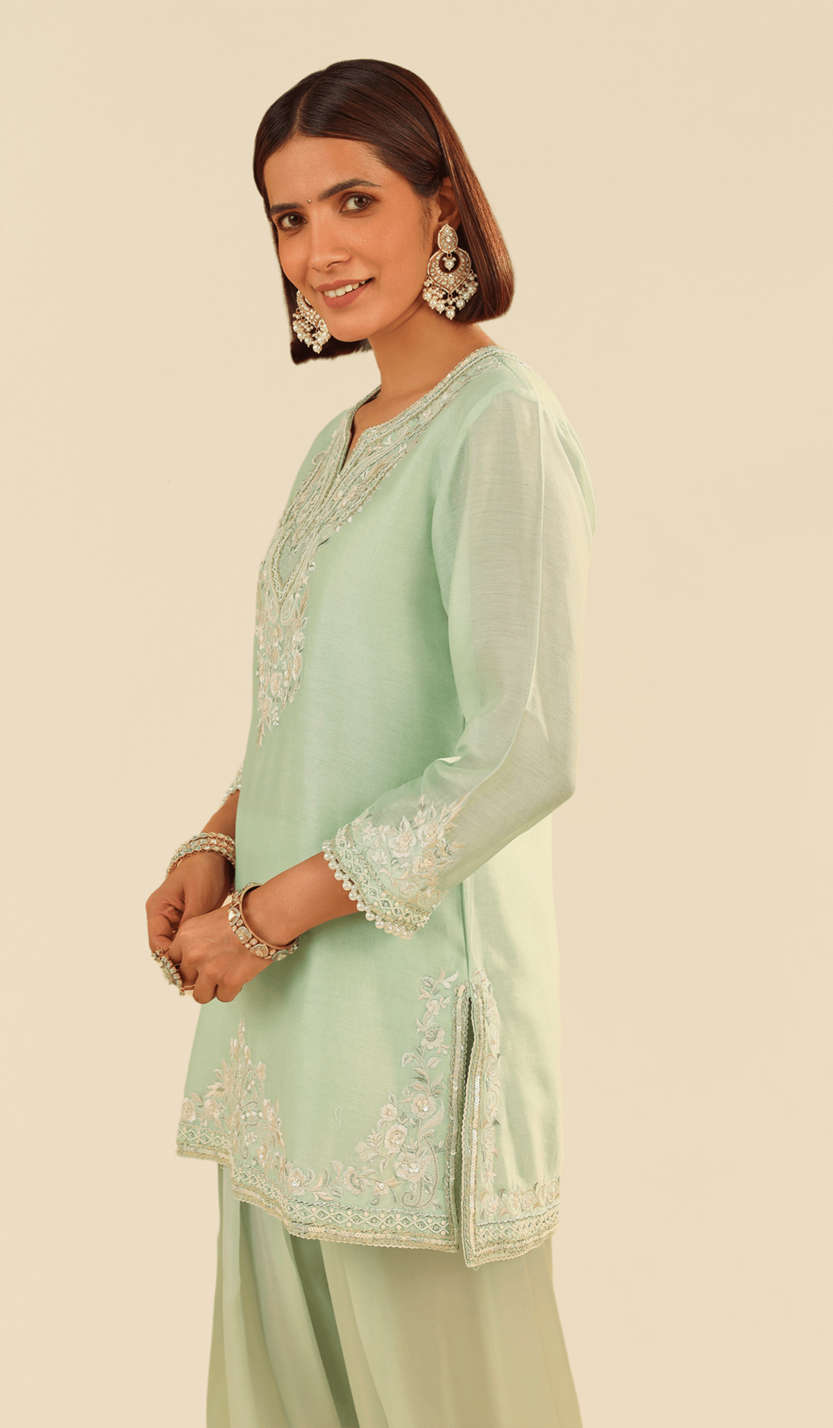 Mint Green Embroidered Chanderi Kurta and Salwar Set