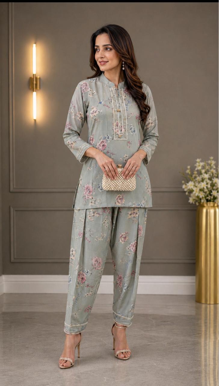 Green Printed Shirt with Pakistani Salwar