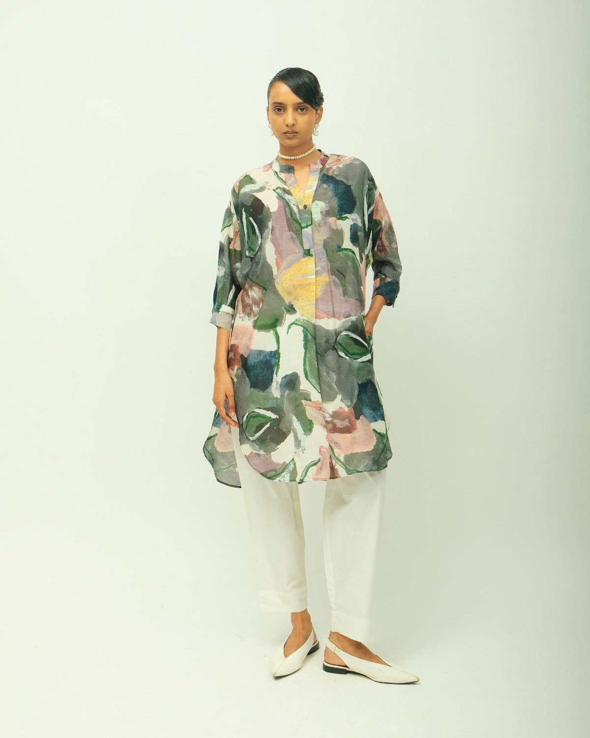 Green Abstract Printed Dobby Kurta Set