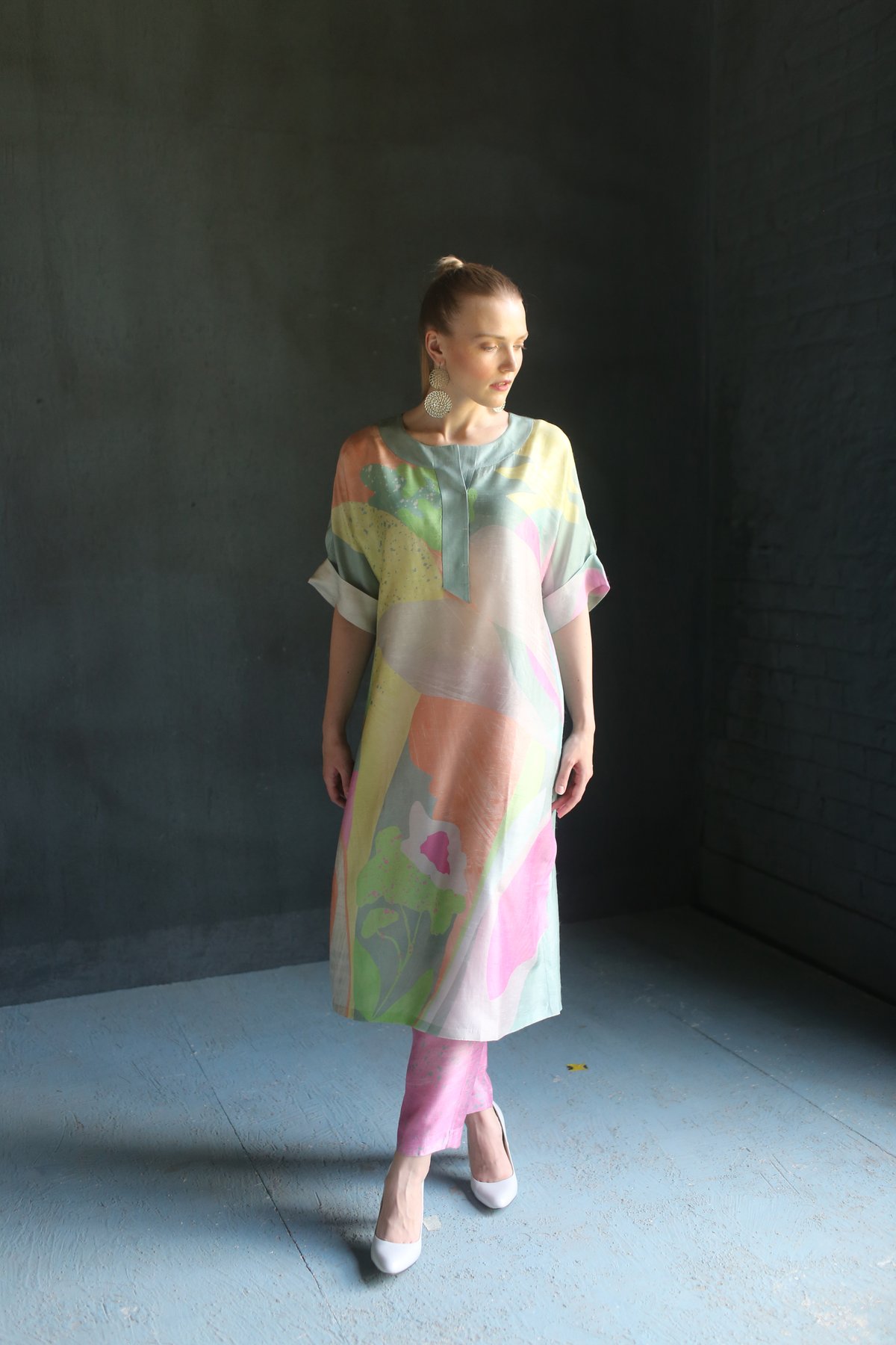 Blue/Pink Dupion Silk Kurta Set