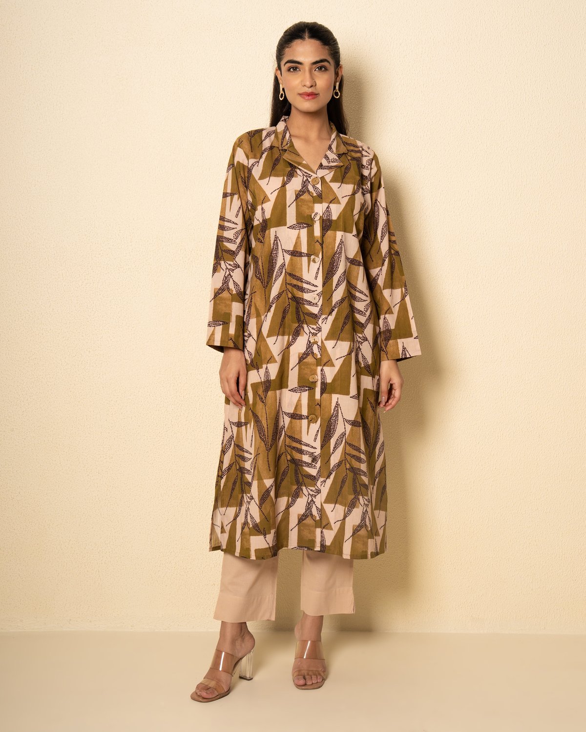 Sand Beige Cotton Floral Digital Print Kurta Set (Set of 2)