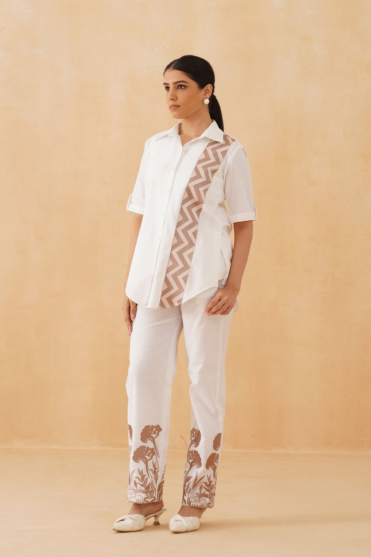 White Cotton Linen Shirt and Pants Co-ord Set
