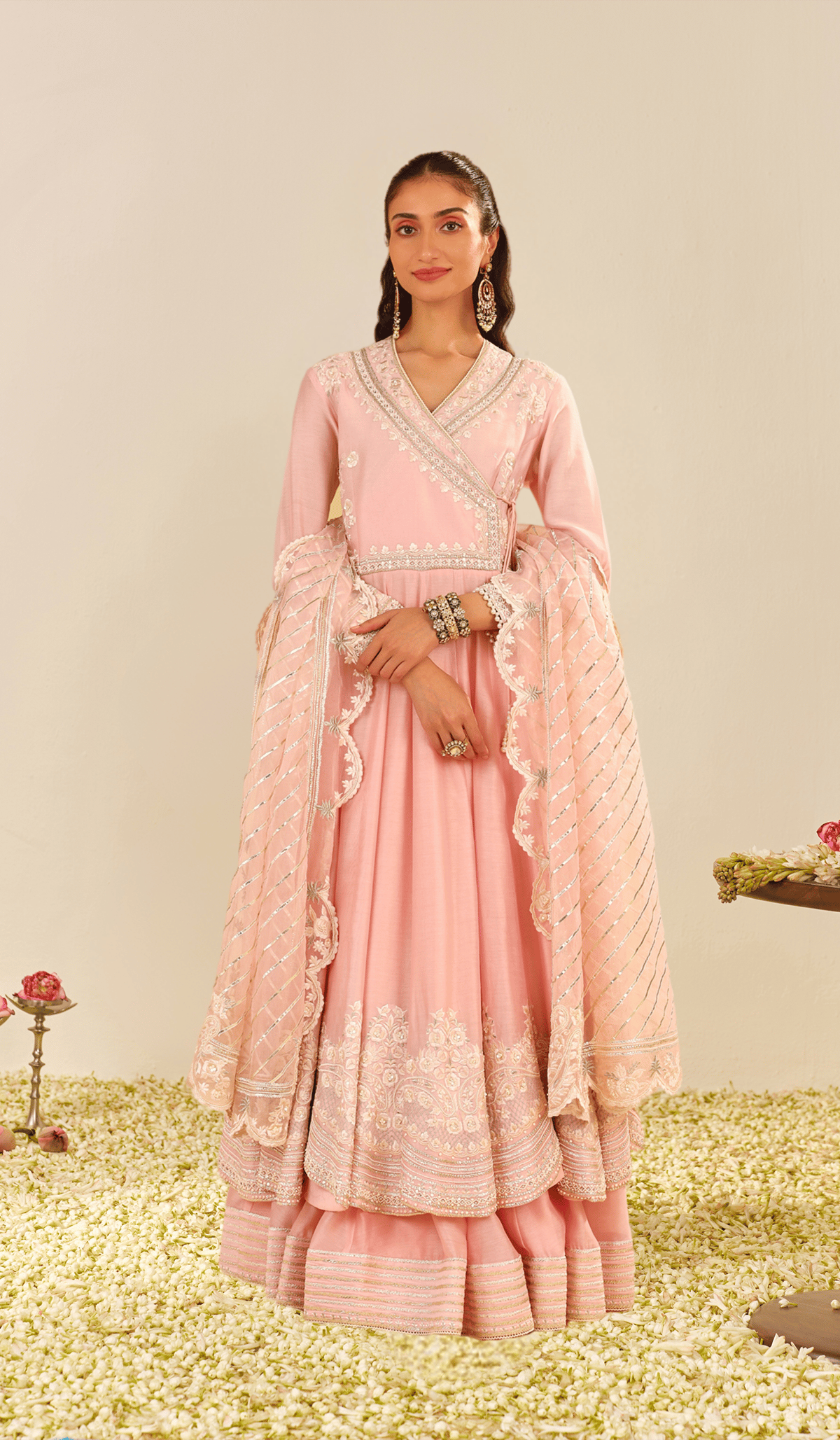 Blush Pink Angrakha Anarkali Kurta Set with Skirt