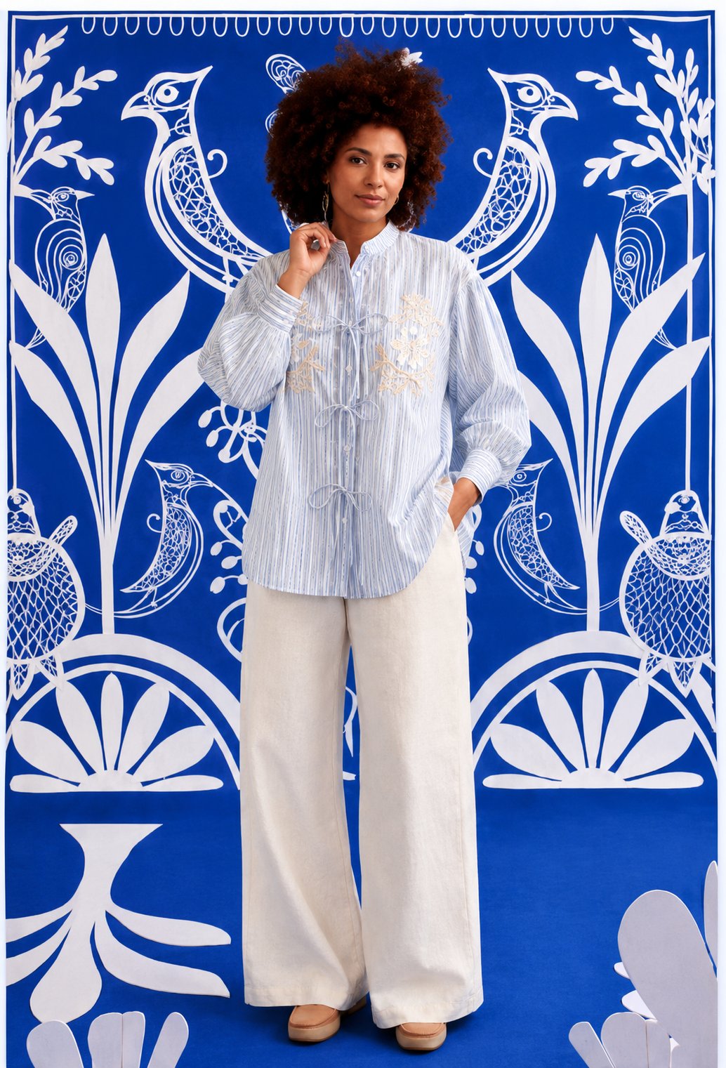 Moonlit Owl Tie-Up Shirt