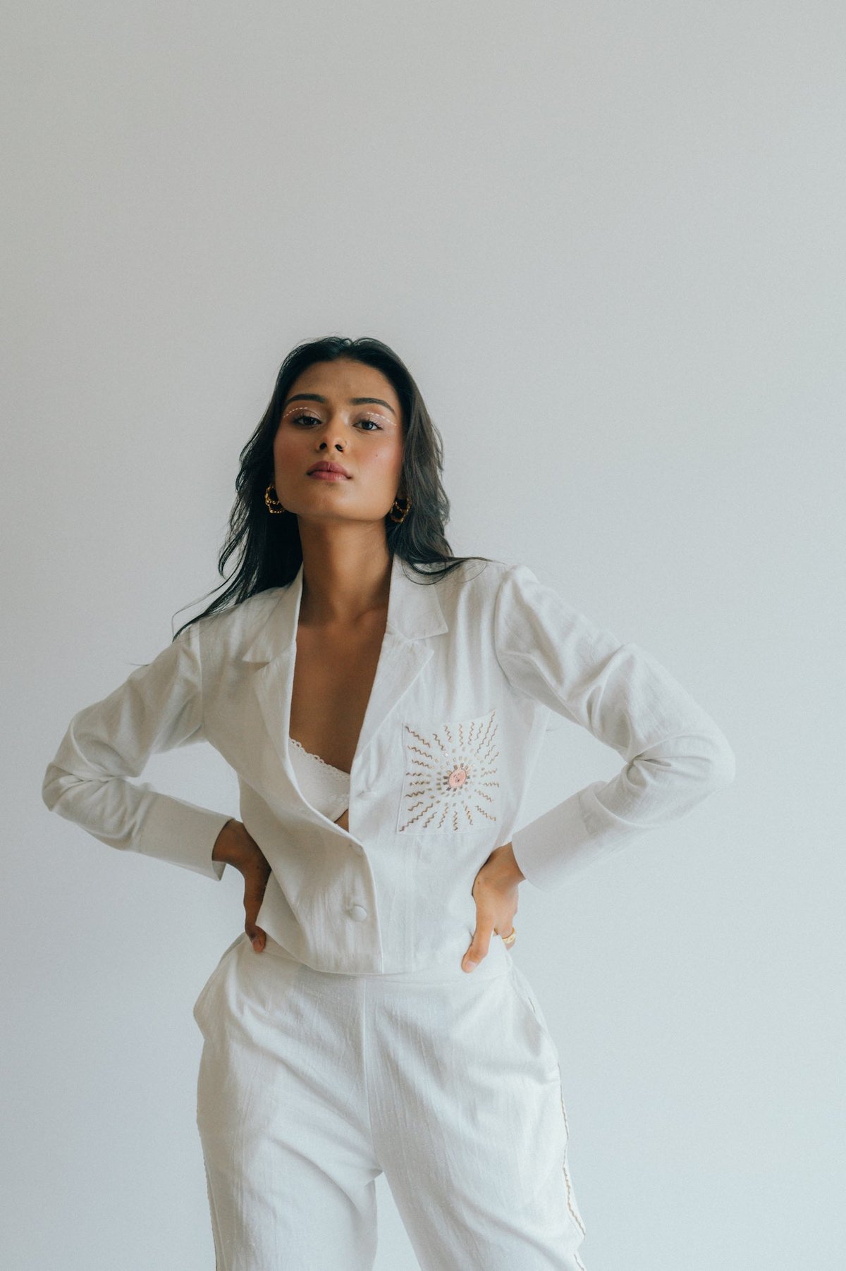 White Linen Cropped Shirt and Pants Co-ord Set
