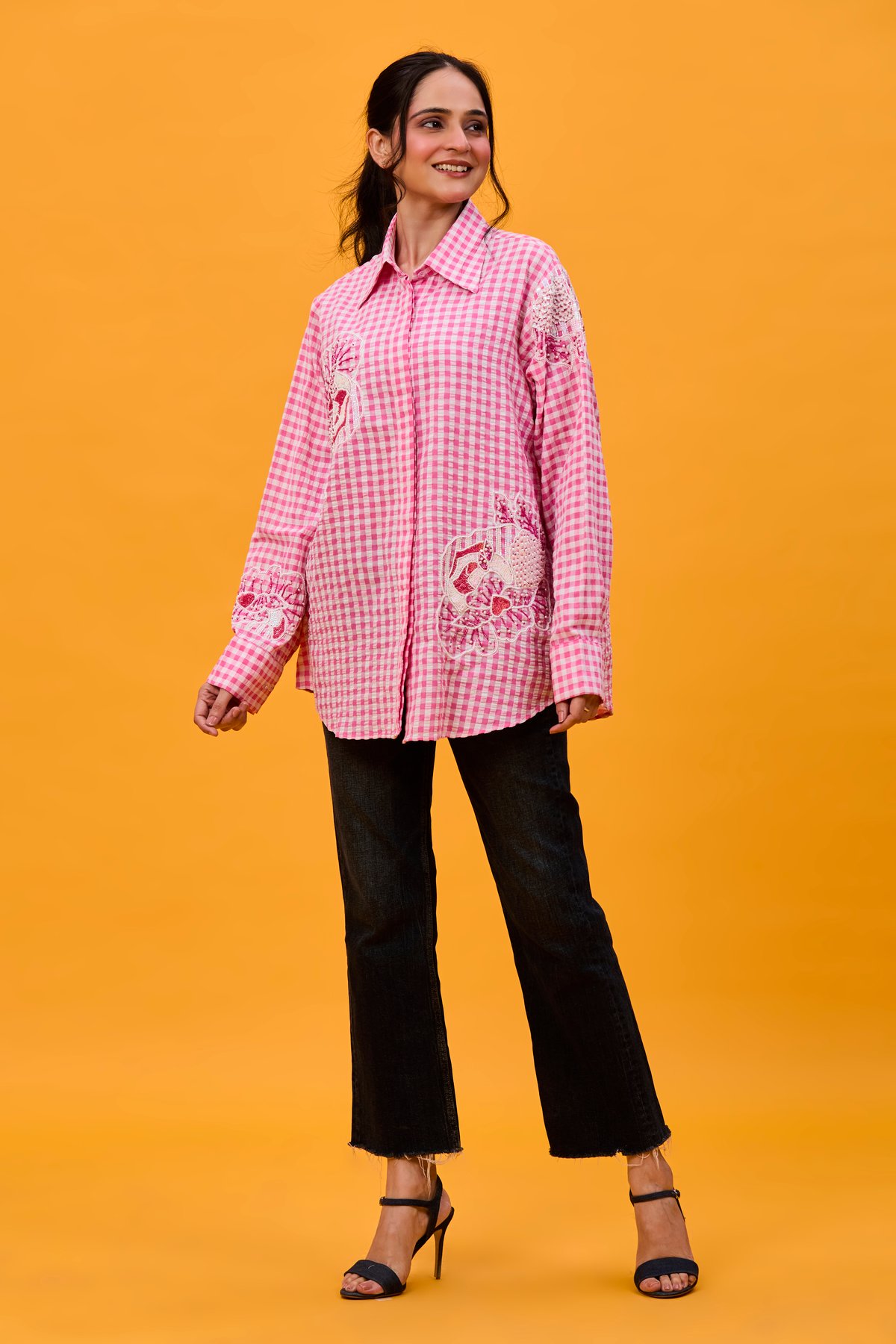 Pink seersucker rose shirt