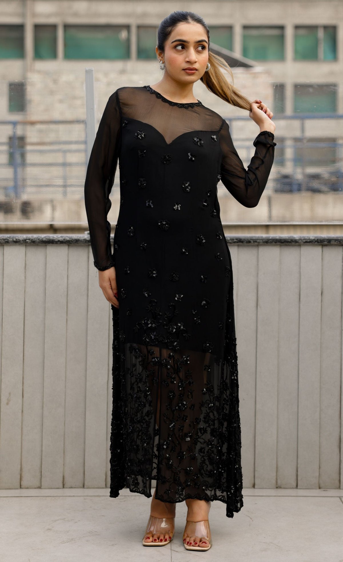 Black Sheer Overlay Dress