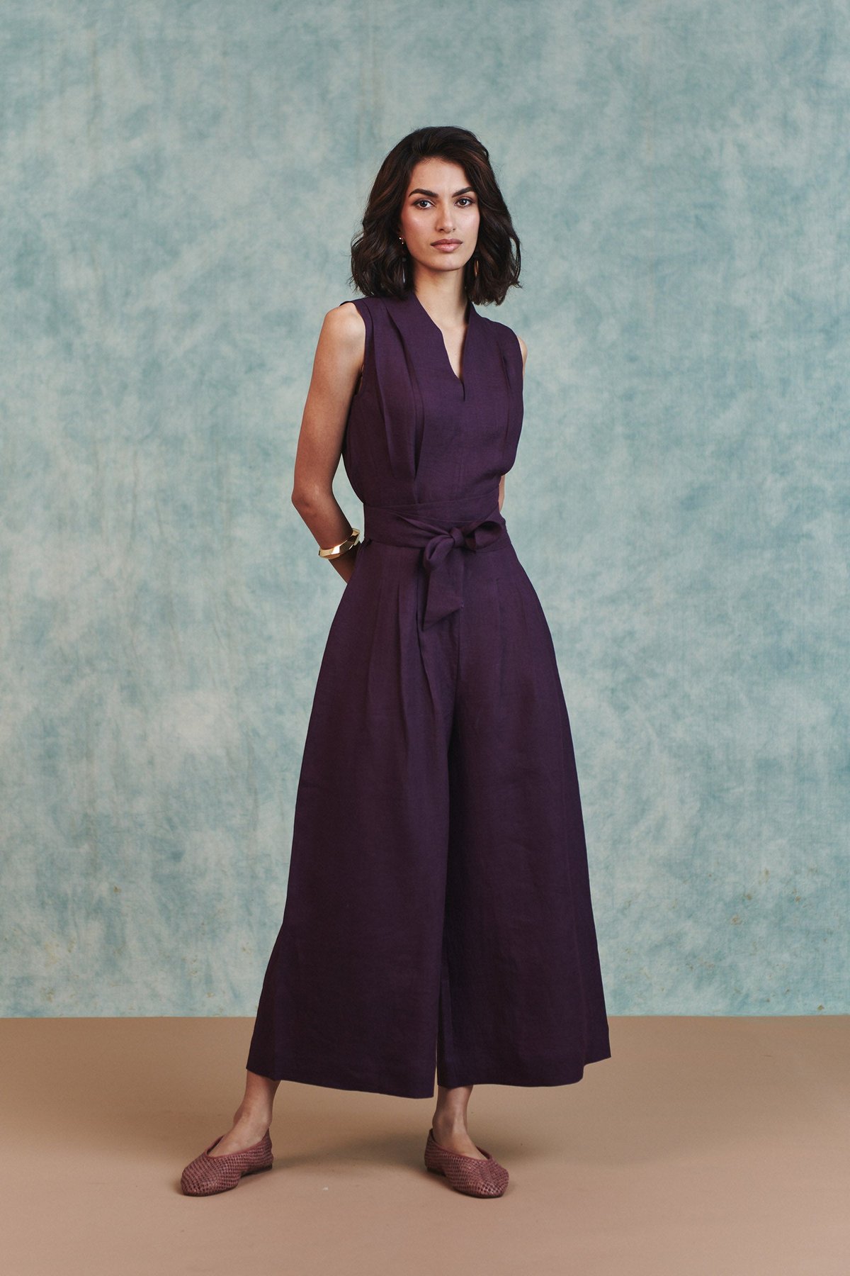 Plum Linen Sculpted Jumpsuit