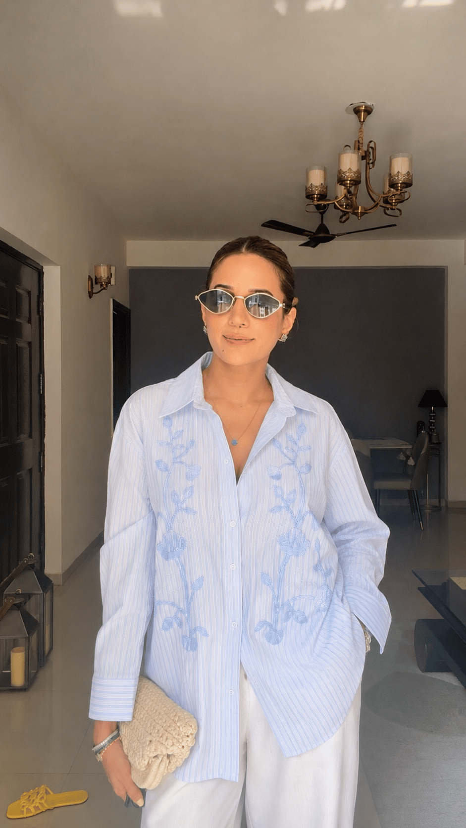 Stripe Floral Embroidered Shirt