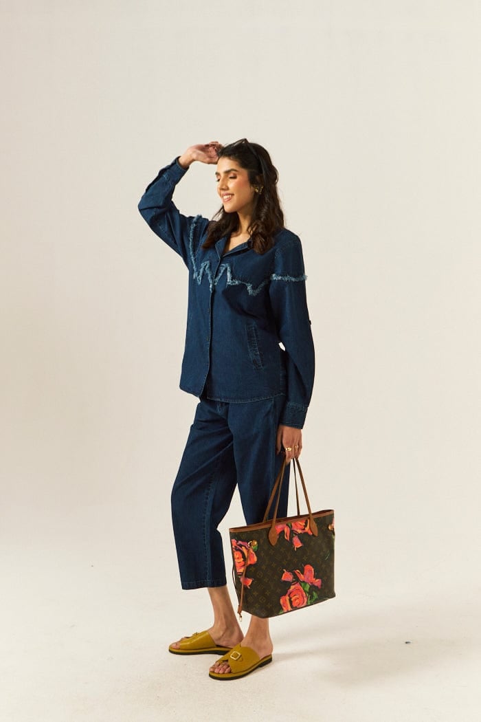 Blue Denim Oversized Shirt and Pants Co-ord Set
