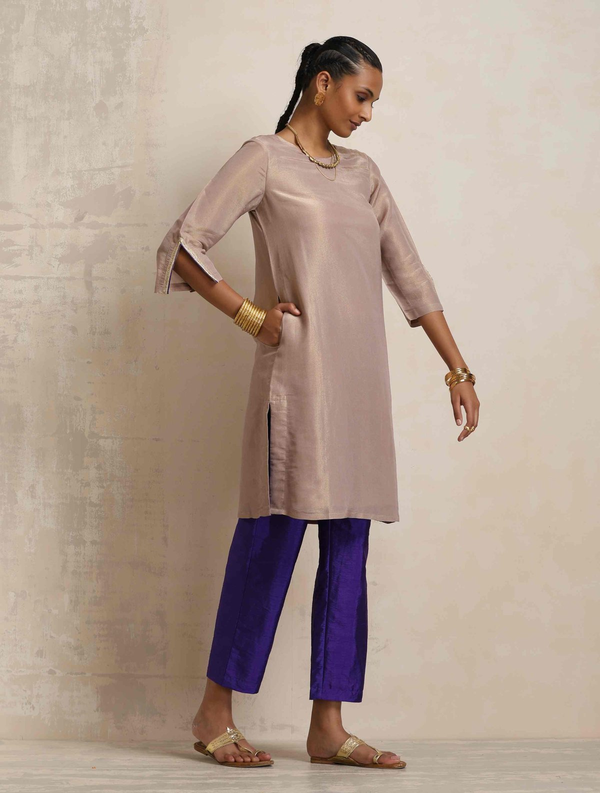Lilac Tissue Kurta and Purple Pants Co-ord Set