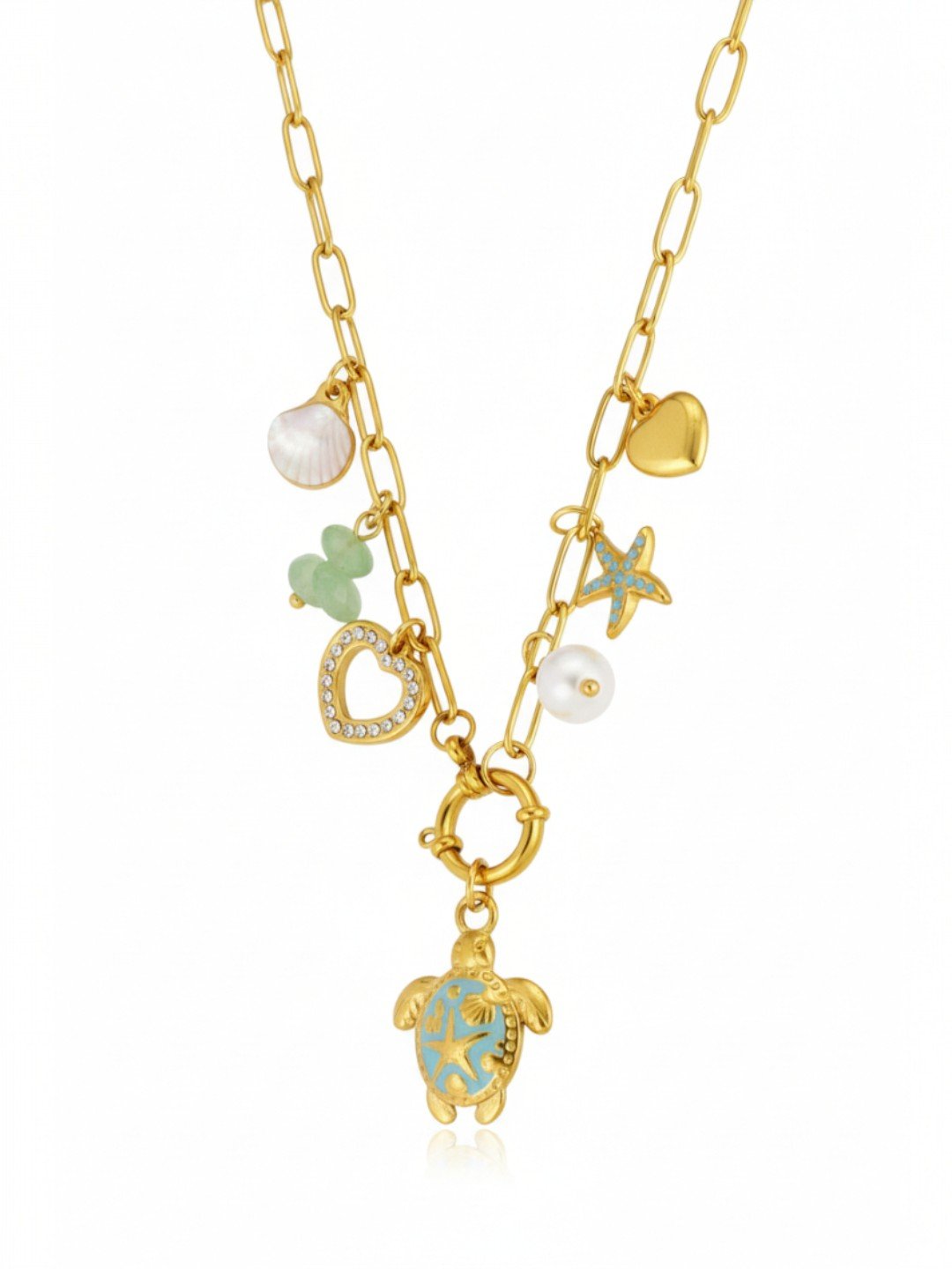 Chain Enameled Starfish Shell Pearl Charms