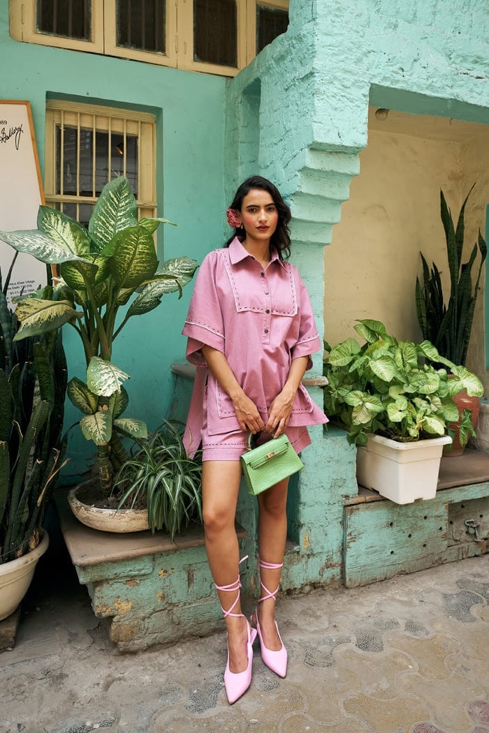 Pink Oversized Kaftan Shirt and Shorts Co-ord Set