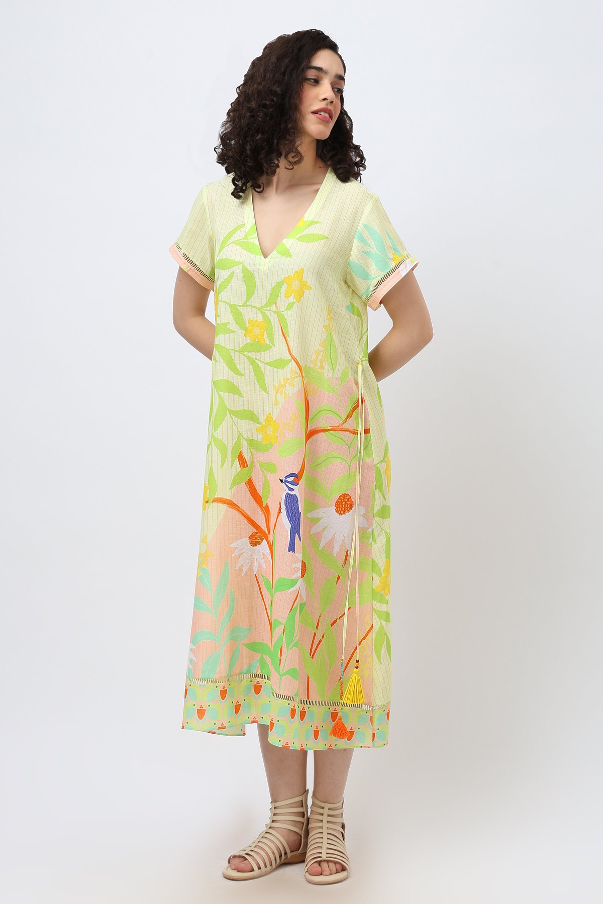 Midi Tropical Bird Dress